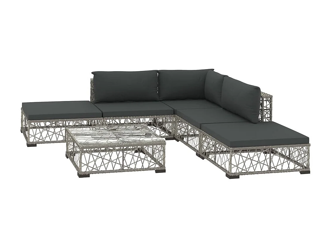 Salon de jardin 6 pcs avec coussins résine tressée gris