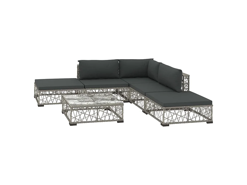 Set de muebles de jardín 6 pzas y cojines ratán sintético gris
