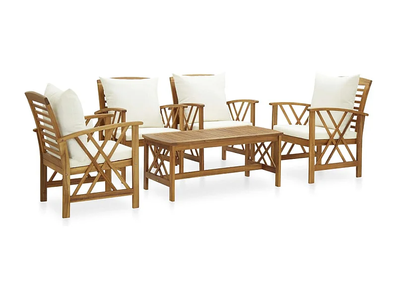 Salon de jardin 5 pcs avec coussins Bois d'acacia solide