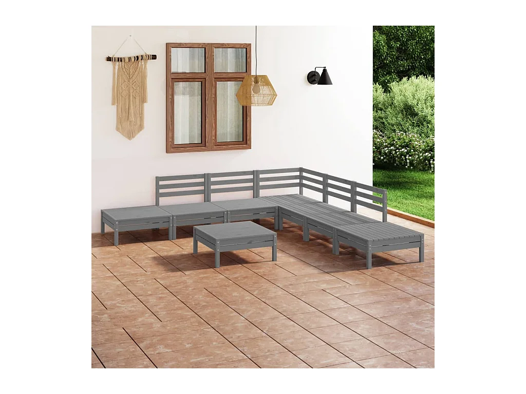 Salon de jardin 8 pcs Bois de pin massif Gris