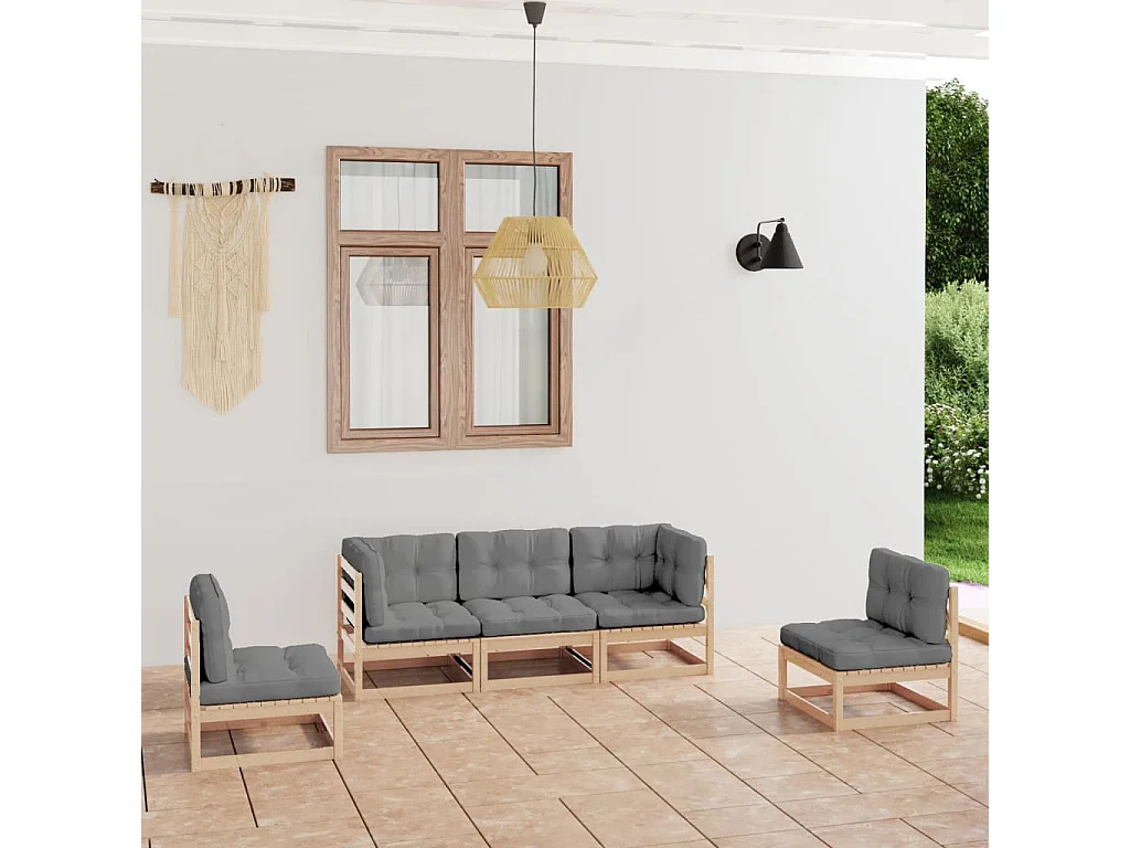 Juego de muebles de jardín 5 pzas y cojines madera pino maciza
