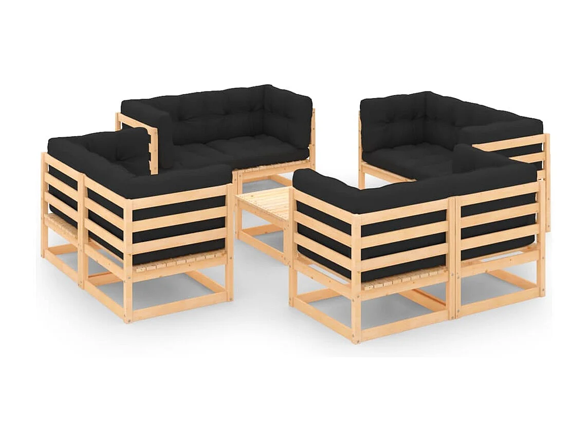Salon de jardin 9 pcs avec coussins Bois de pin massif