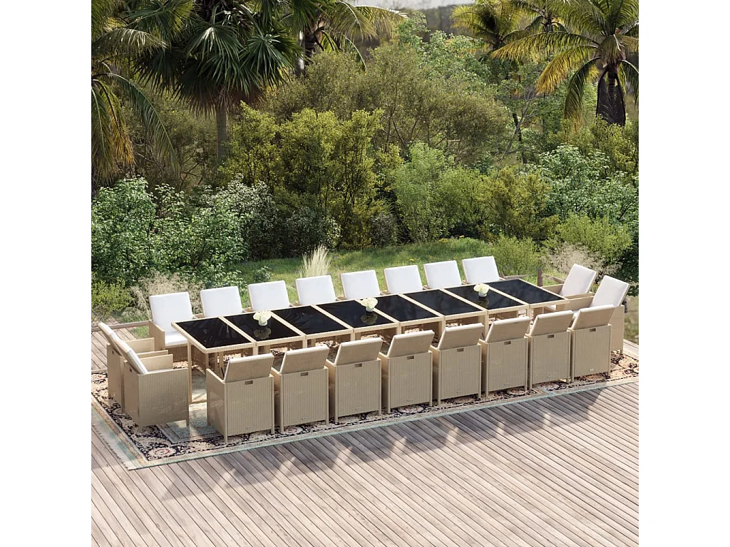 Ensemble à manger de jardin coussins 21 pcs résine tressée