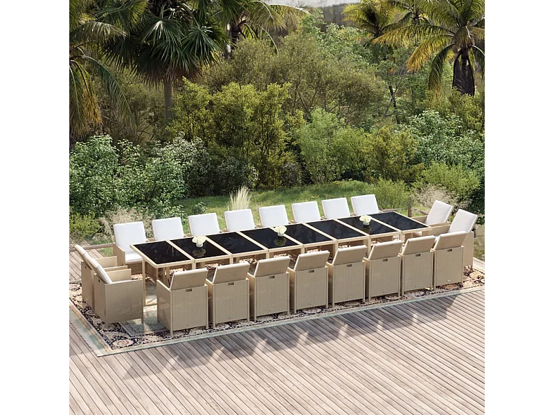 Ensemble à manger de jardin coussins 21 pcs résine tressée