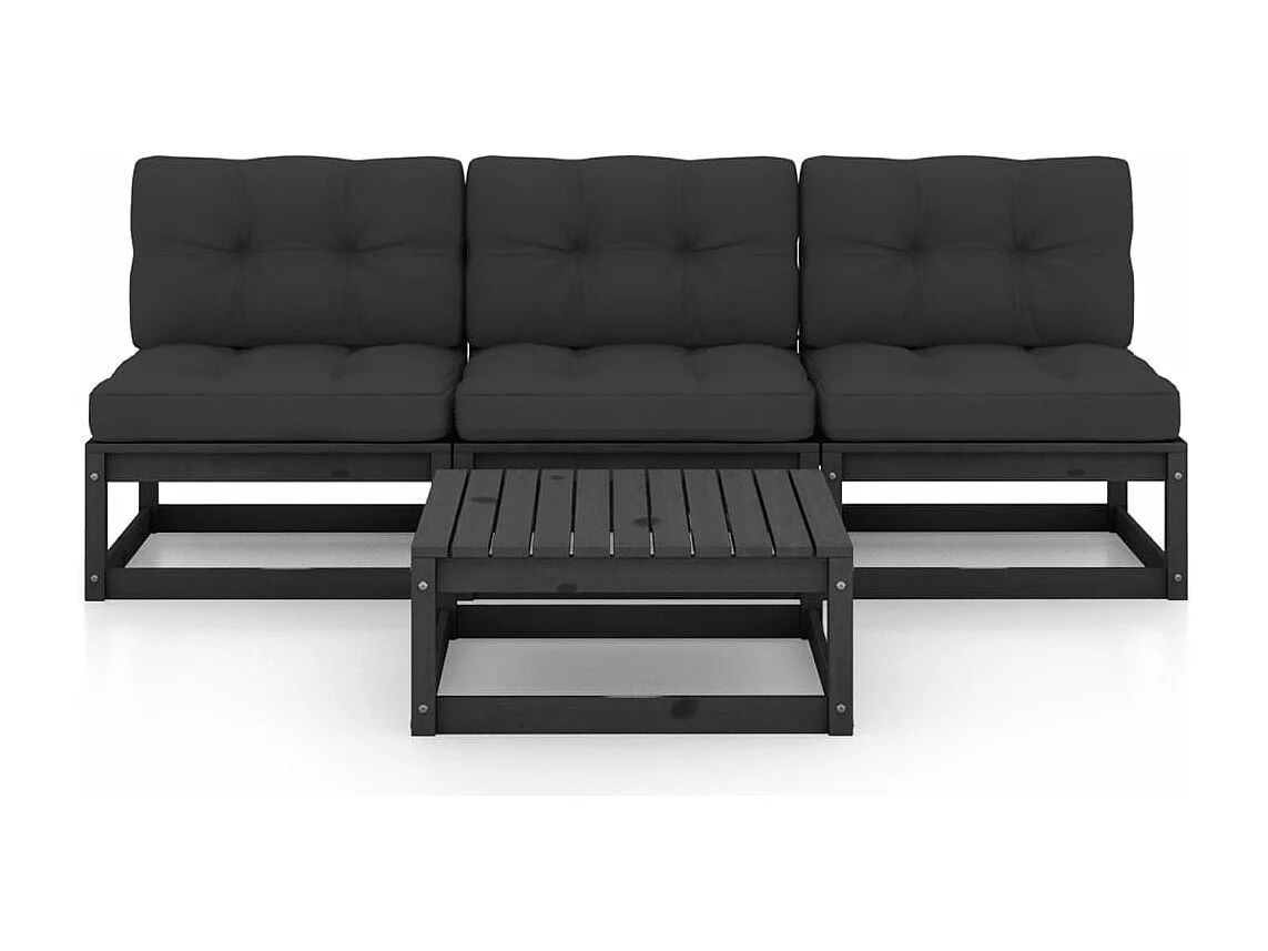 4-delige Loungeset met kussens massief grenenhout