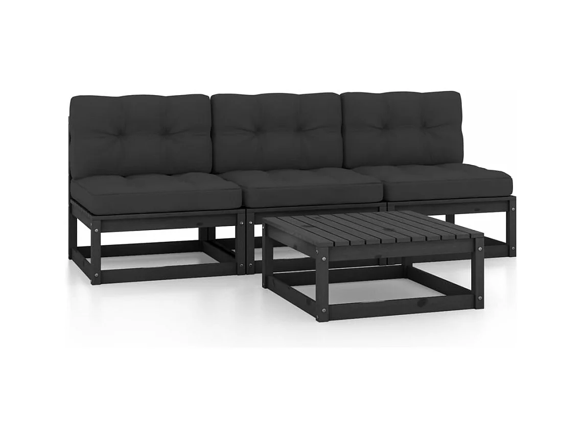 4-delige Loungeset met kussens massief grenenhout