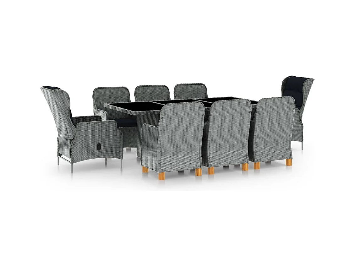 Ensemble à manger 9 pcs avec coussins résine tressée gris clair