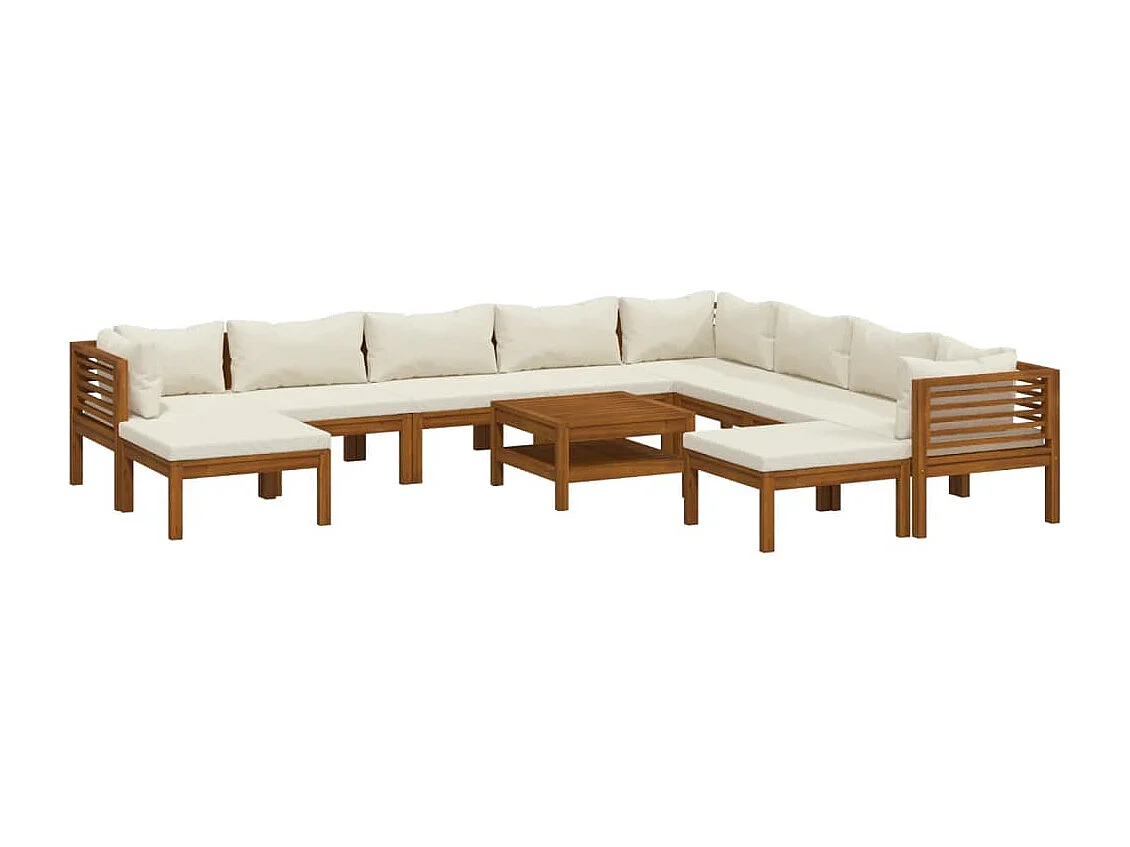 11 pcs conjunto lounge jardim c/ almofadões creme acácia maciça