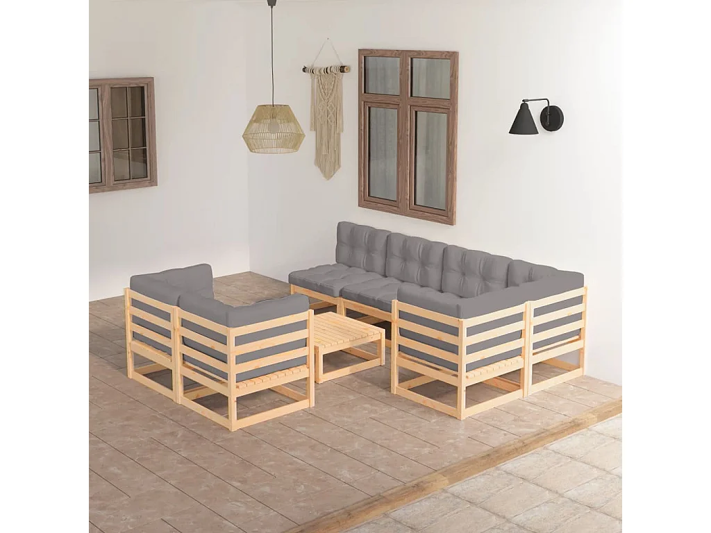8-tlg. Garten-Lounge-Set mit Kissen Massivholz Kiefer