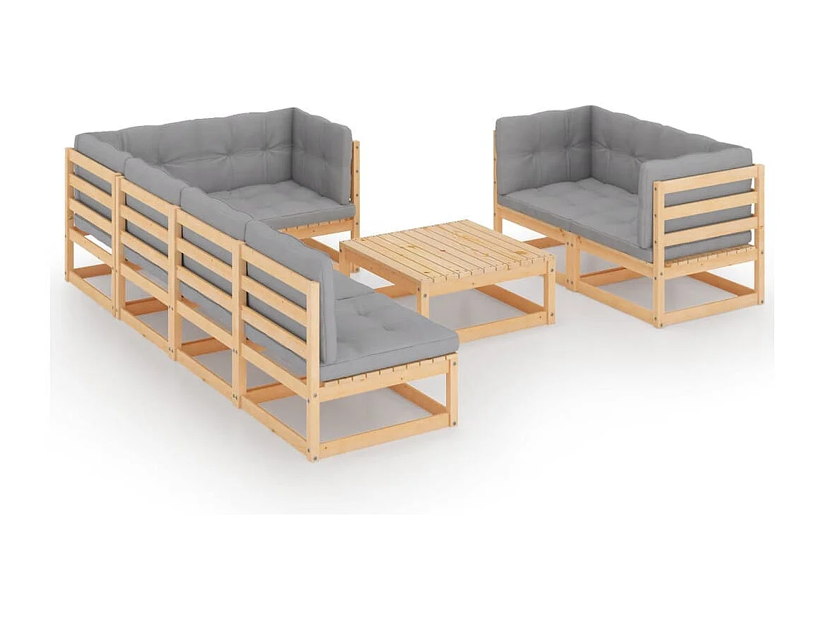 8-tlg. Garten-Lounge-Set mit Kissen Massivholz Kiefer