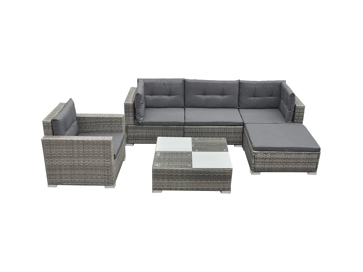 Salon de jardin 6 pcs avec coussins résine tressée gris