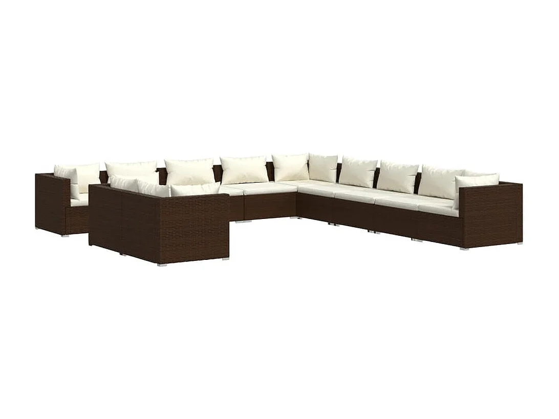 Set Divani da Giardino 11 pz con Cuscini in Polyrattan Marrone