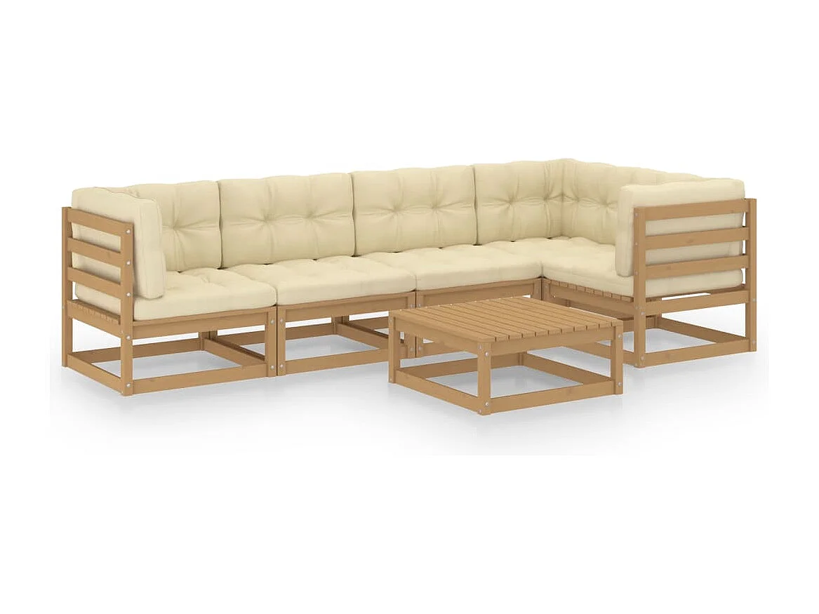 6-tlg. Garten-Lounge-Set mit Kissen Kiefer Massivholz