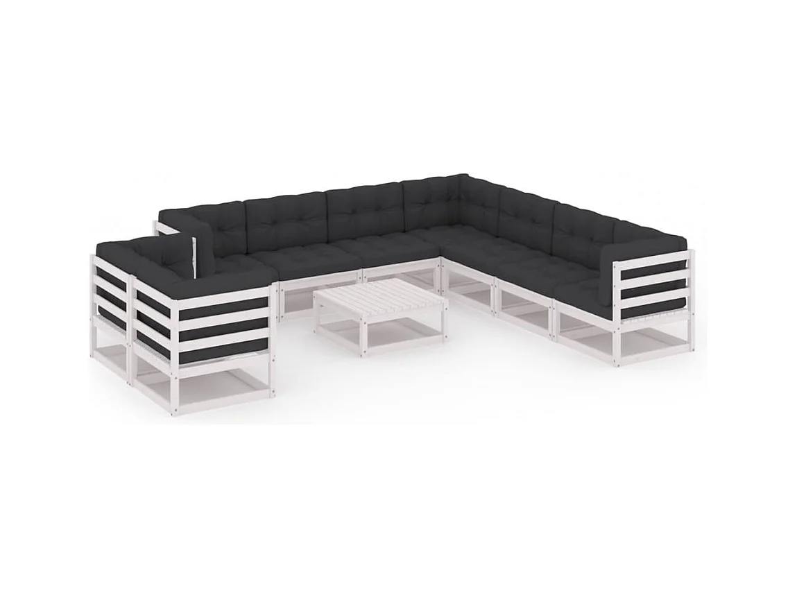 Set Divani da Giardino 10 pz Cuscini Bianchi Massello di Pino