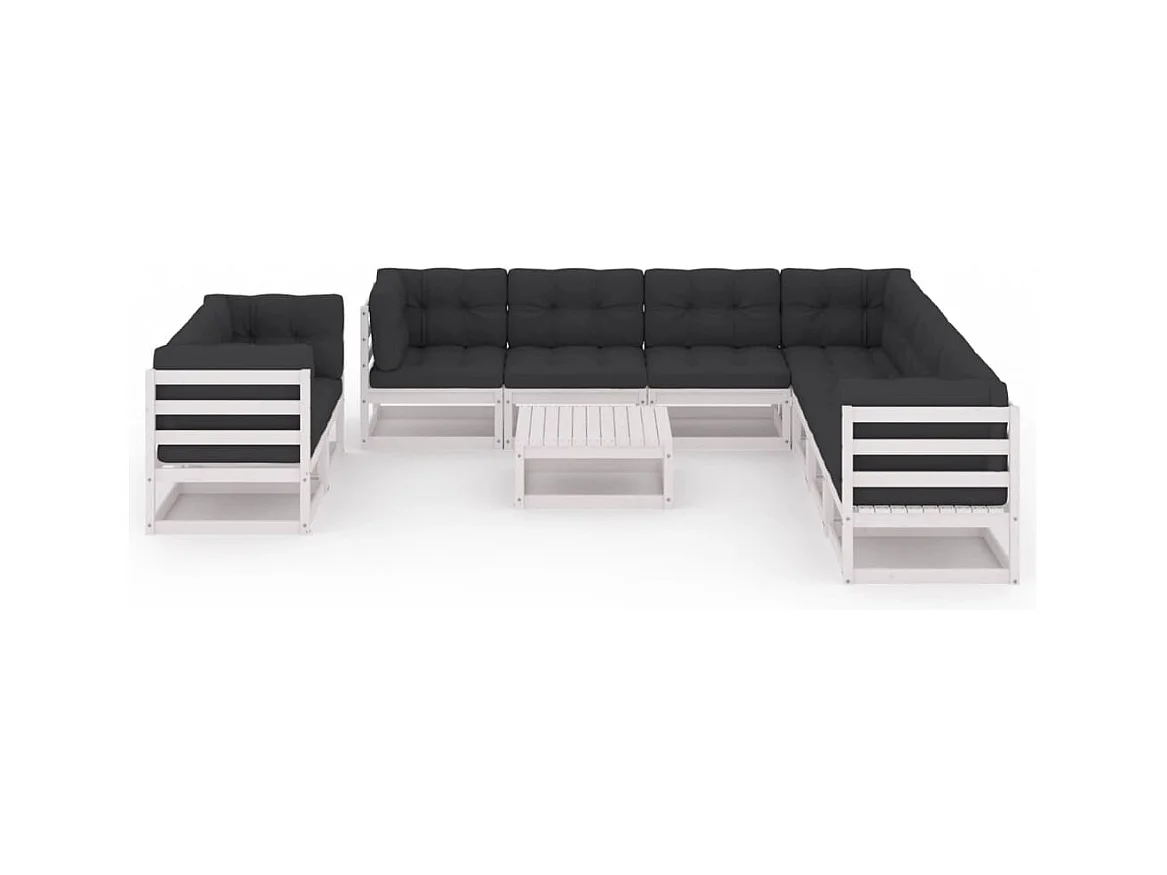 Set Divani da Giardino 10 pz Cuscini Bianchi Massello di Pino