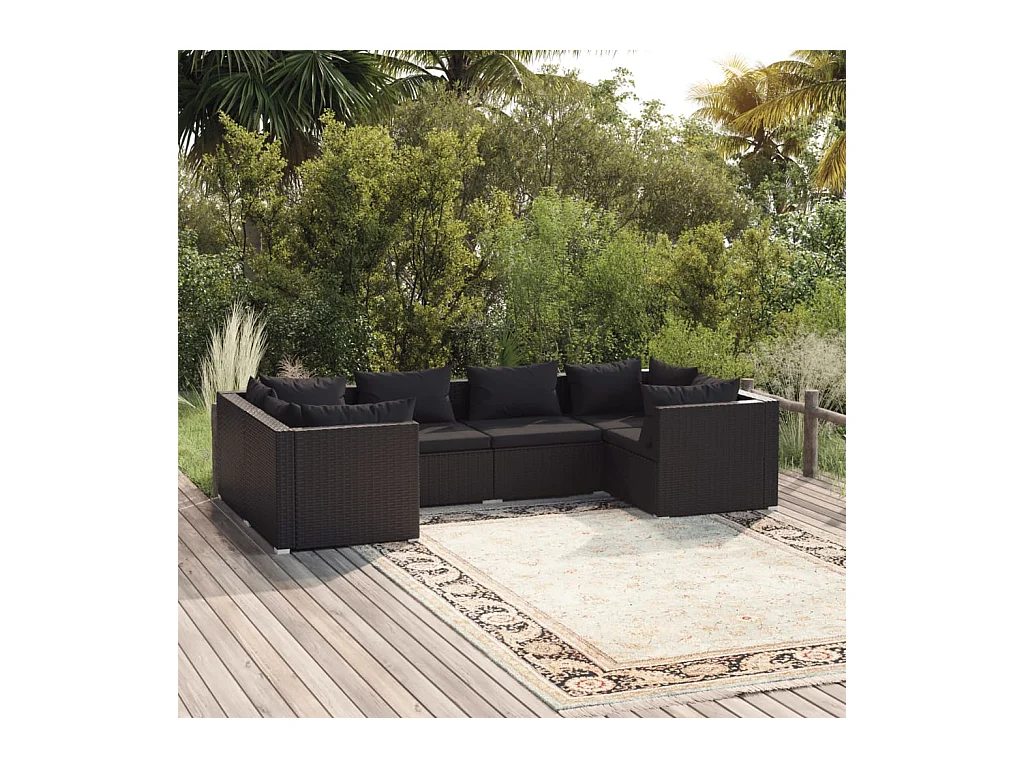 Set Mobili da Giardino 6 pz con Cuscini in Polyrattan Nero