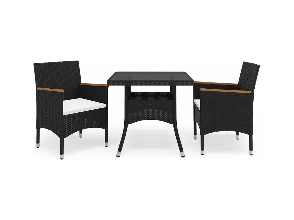 Ensemble à manger de jardin 3 pcs Noir Résine tressée et acacia