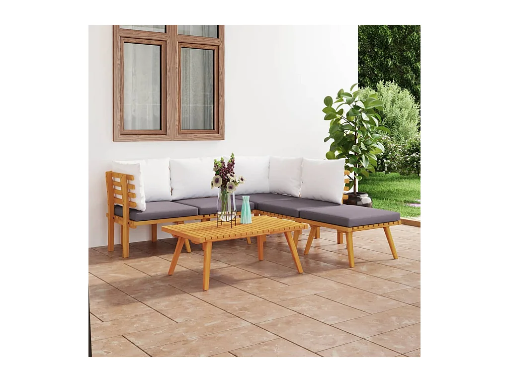 Set Divani da Giardino 6 pz con Cuscini in Massello di Acacia