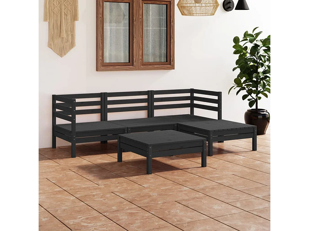 Salon de jardin 5 pcs Bois de pin massif Noir