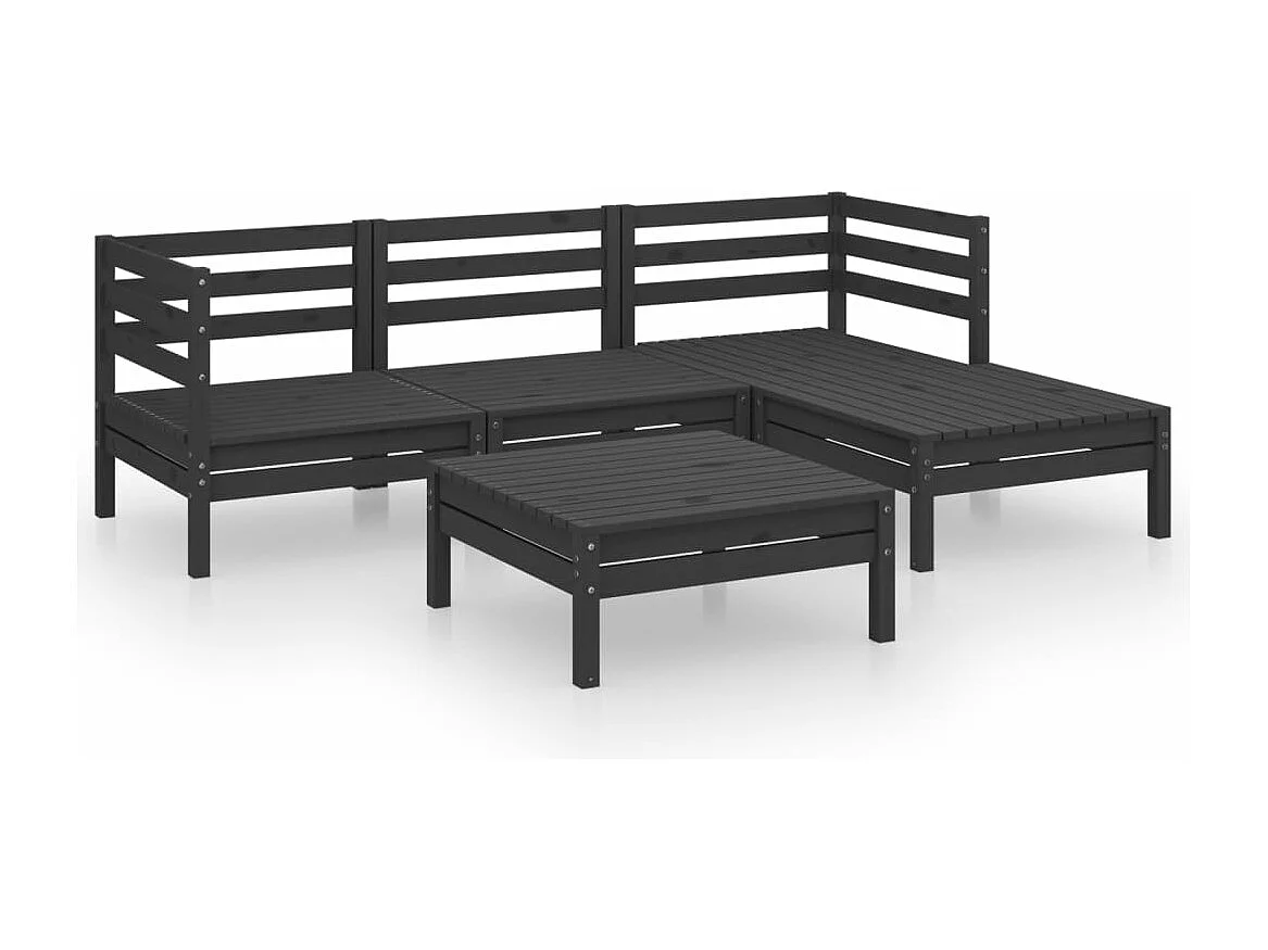 Salon de jardin 5 pcs Bois de pin massif Noir