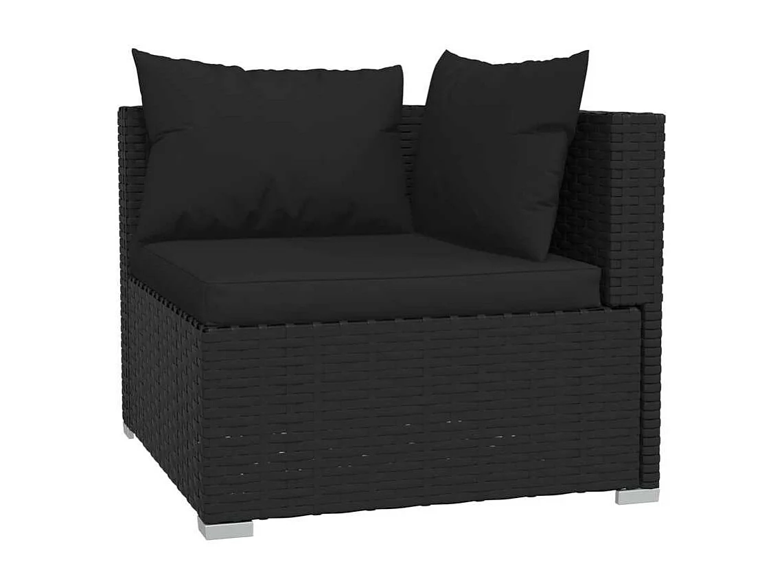 Salon de jardin 4 pcs avec coussins Noir Résine tressée