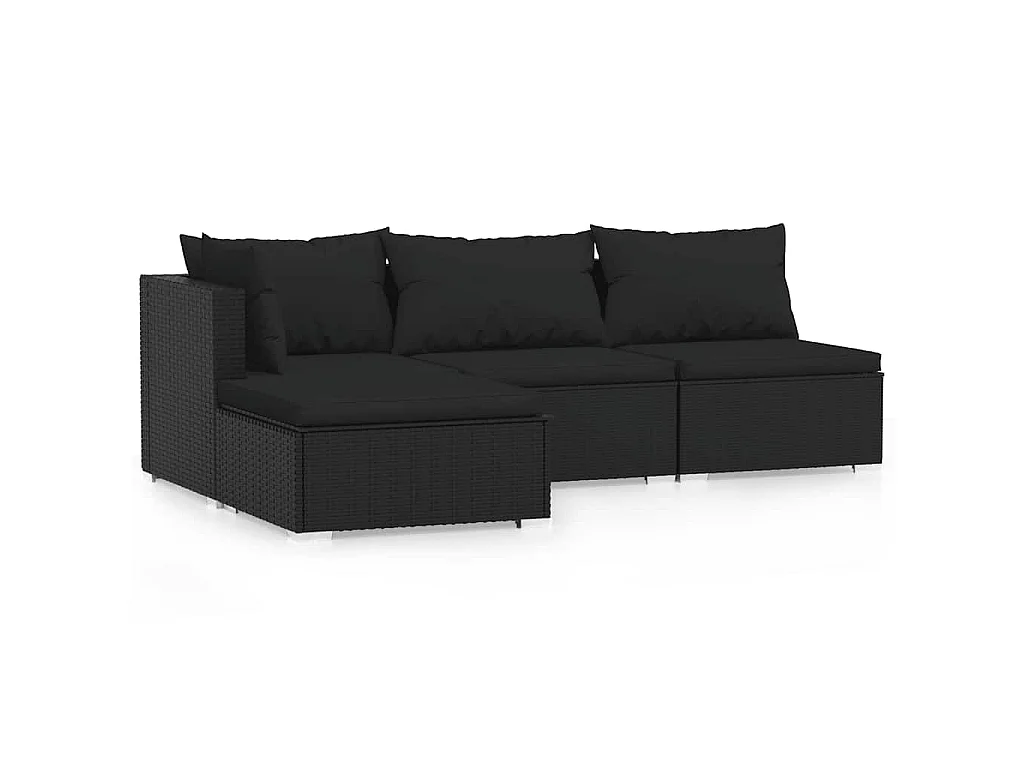 Set Divani da Giardino 4 pz con Cuscini in Polyrattan Nero
