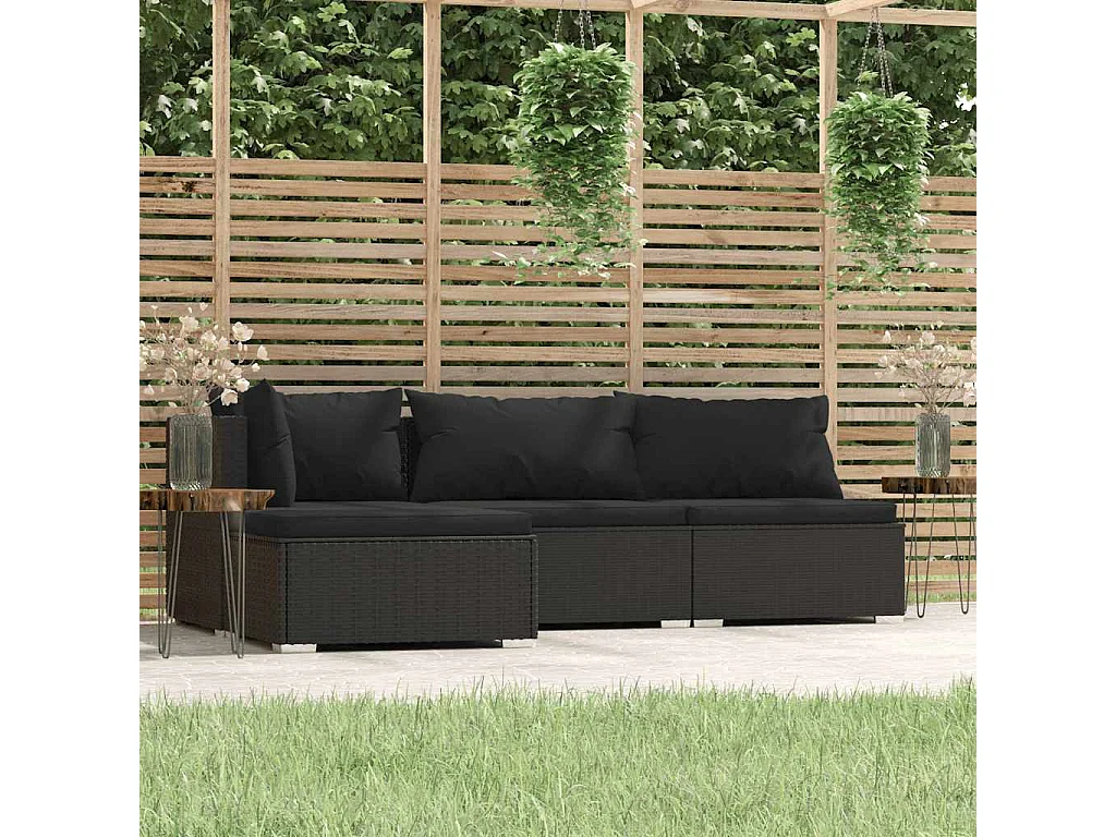 Set Divani da Giardino 4 pz con Cuscini in Polyrattan Nero
