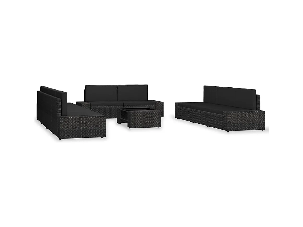 Salon de jardin 10 pcs Résine tressée Noir