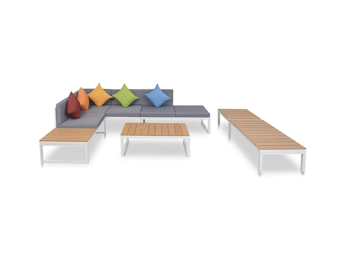 Salon de jardin 5 pcs avec coussins Aluminium et WPC