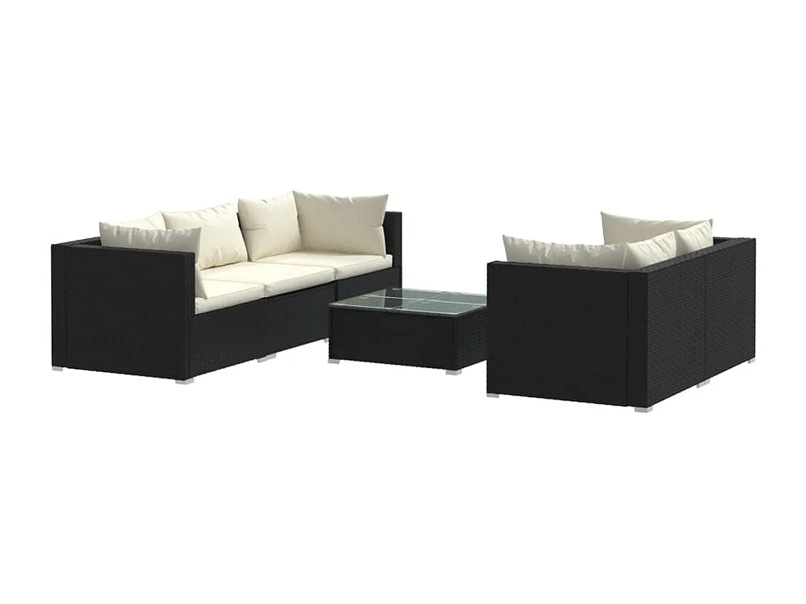 6-tlg. Garten-Lounge-Set mit Kissen Poly Rattan Schwarz