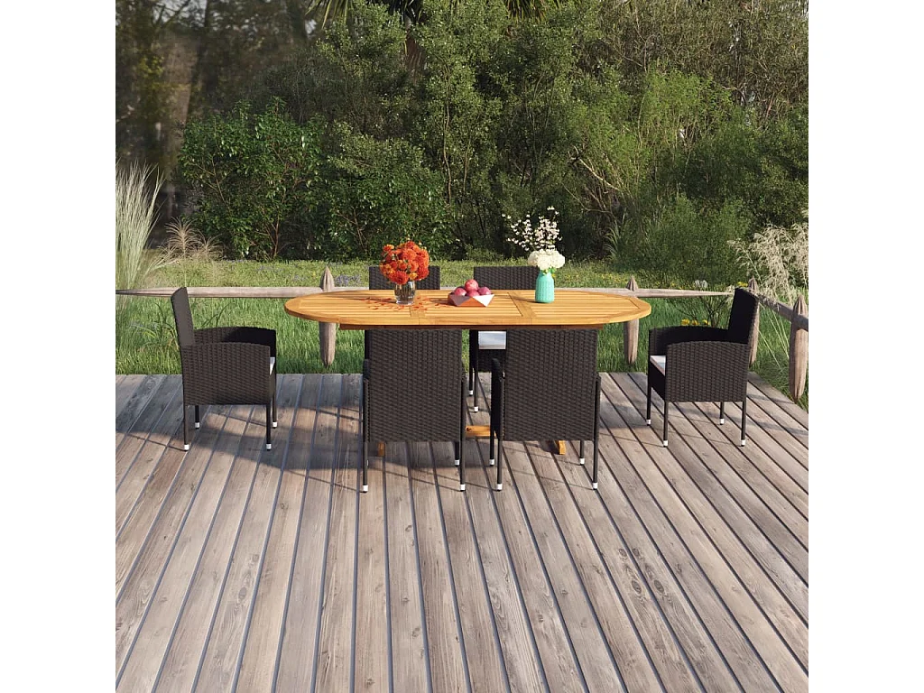 7-delige Tuinset poly rattan zwart