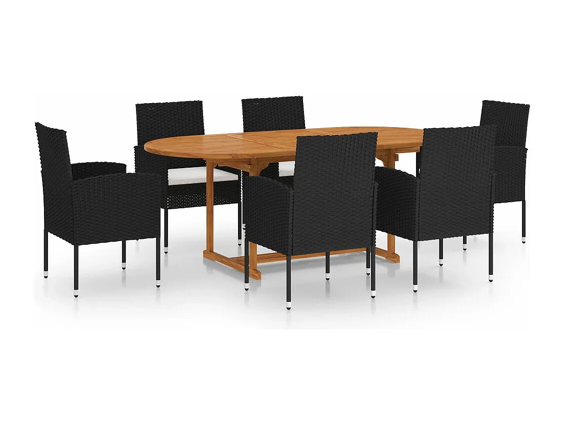 7-delige Tuinset poly rattan zwart