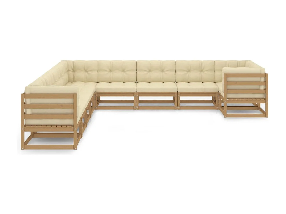 10-delige Loungeset met kussens massief grenenhout honingbruin