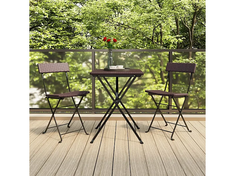 3-tlg. Bistro-Set Klappbar Braun Poly Rattan