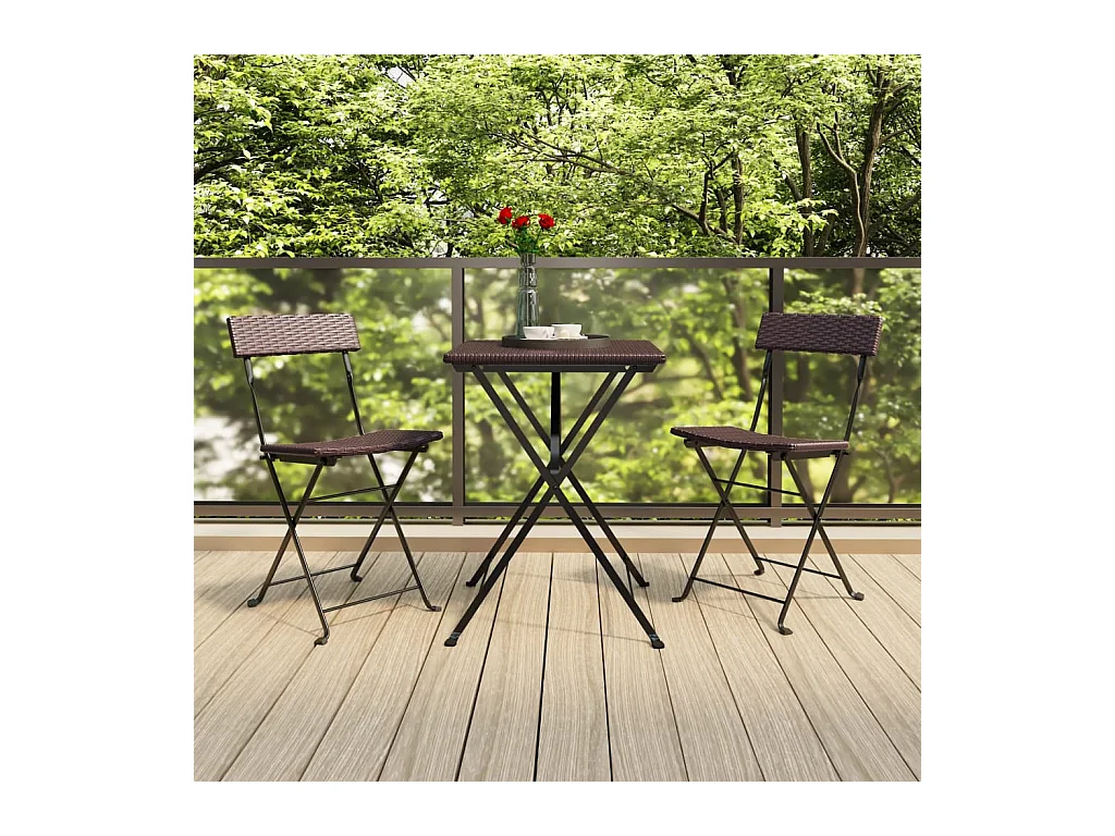 Set Pieghevole da Bistrò 3 pz Marrone in Polyrattan