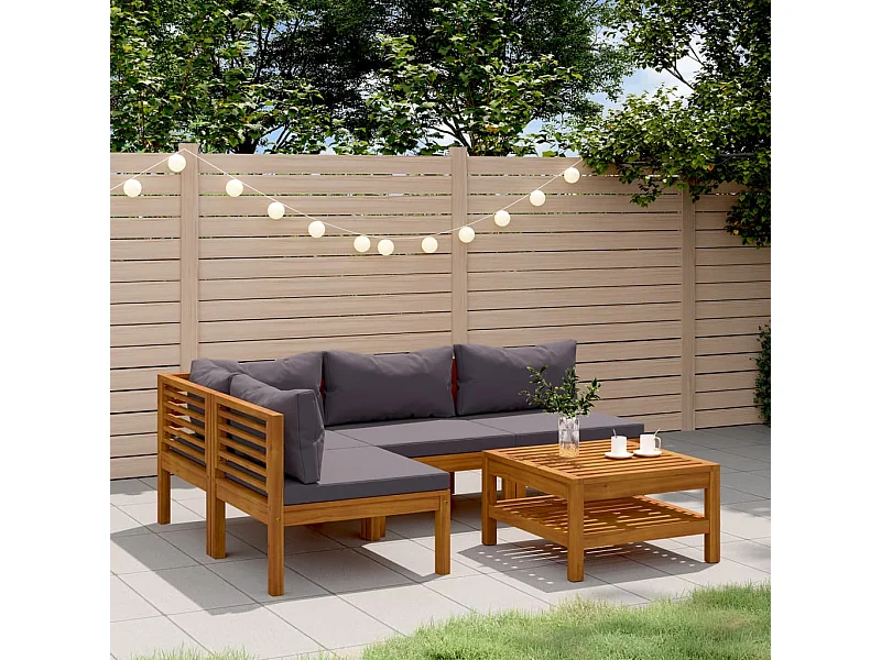 Salon de jardin 5 pcs avec coussin Bois d'acacia solide