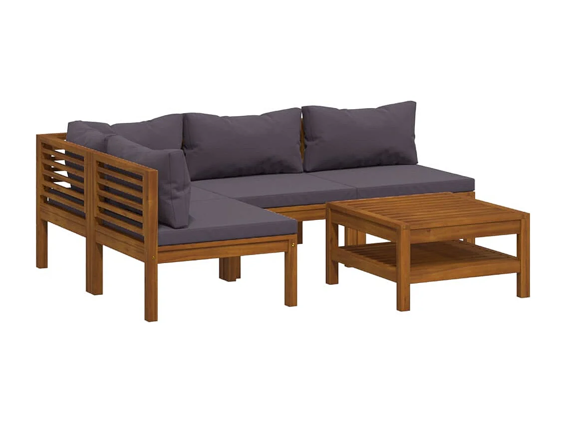 Salon de jardin 5 pcs avec coussin Bois d'acacia solide