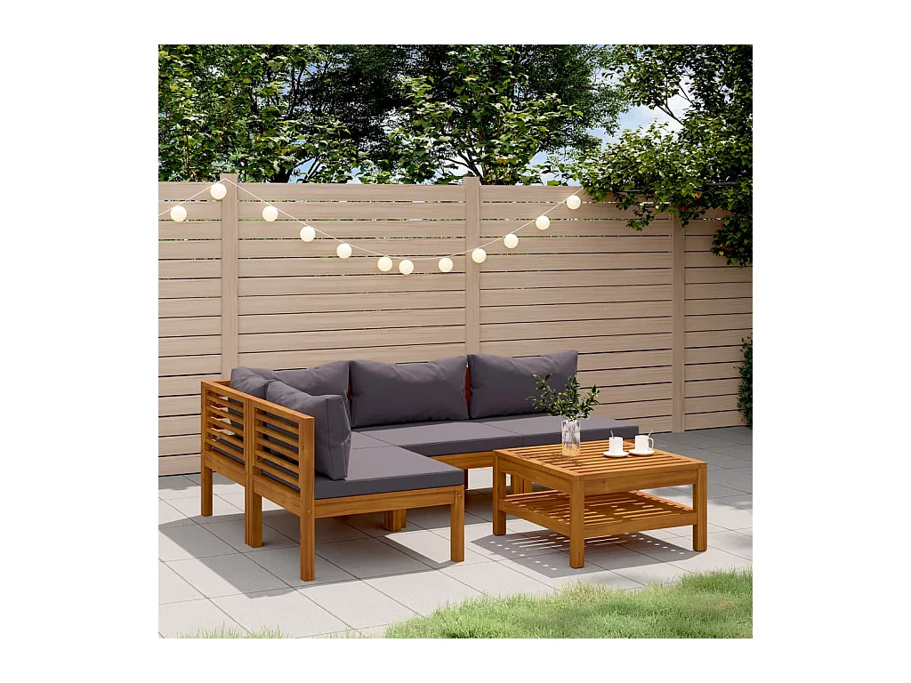 Salon de jardin 5 pcs avec coussin Bois d'acacia solide