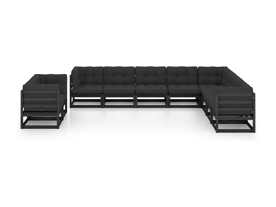 10 pcs conjunto lounge jardim c/ almofadões pinho maciço preto