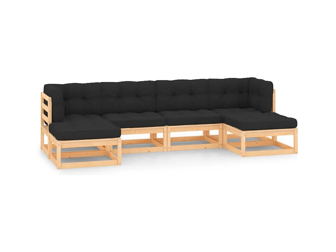 Salon de jardin 6 pcs avec coussins anthracite Pin massif