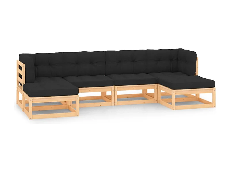 6 pcs conj. lounge jardim c/ almofadões antracite pinho maciço