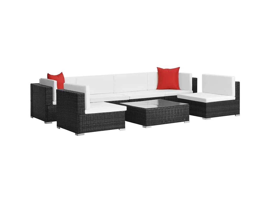 Set Divani da Giardino 7 pz con Cuscini in Polyrattan Nero