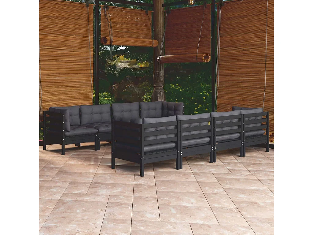 Set Salotto Giardino con Cuscini 9 pz in Legno Massello di Pino