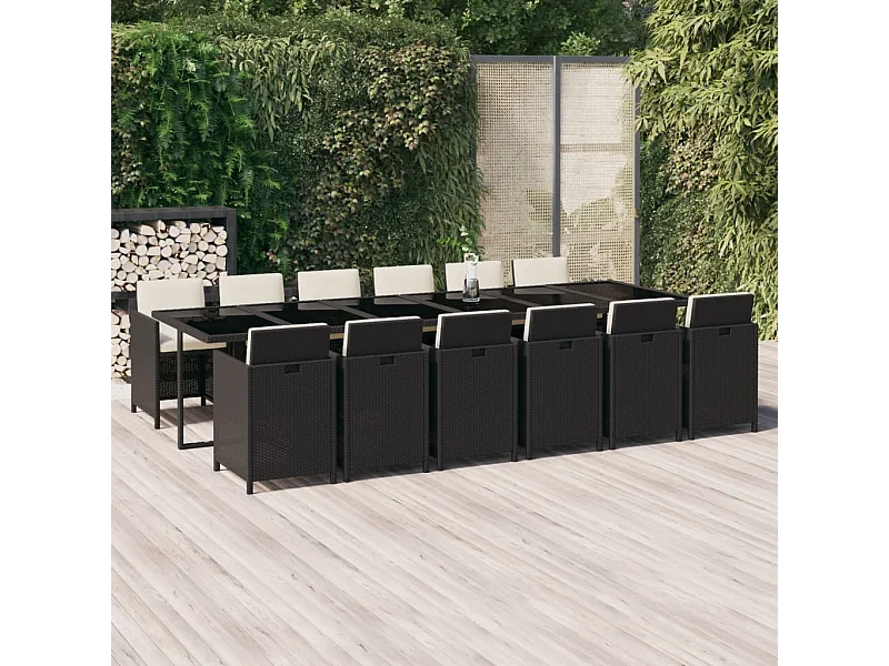 13-tlg. Garten-Essgruppe mit Kissen Poly Rattan Schwarz