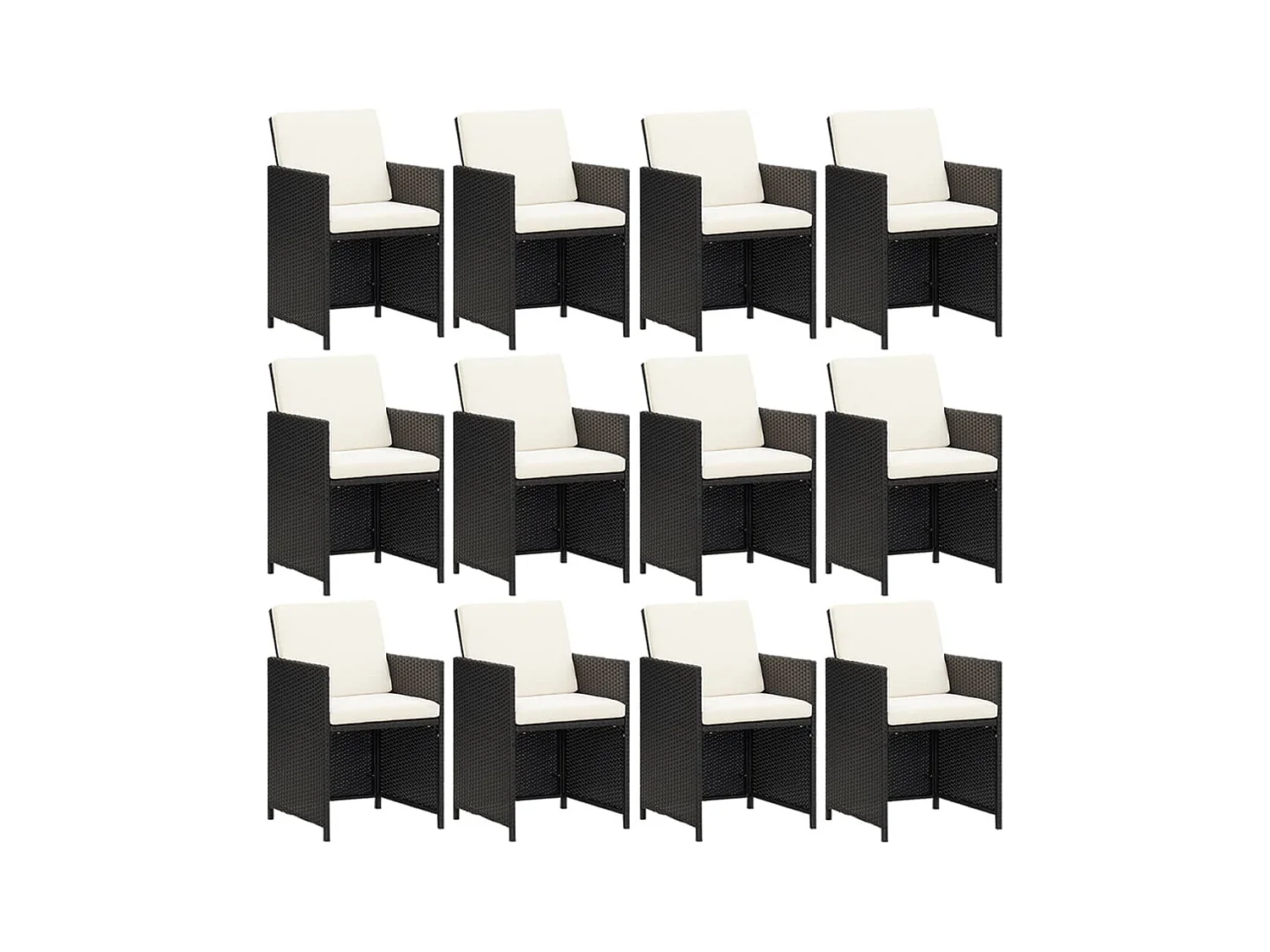 Set da Pranzo per Giardino 13 pz con Cuscini in Polyrattan Nero