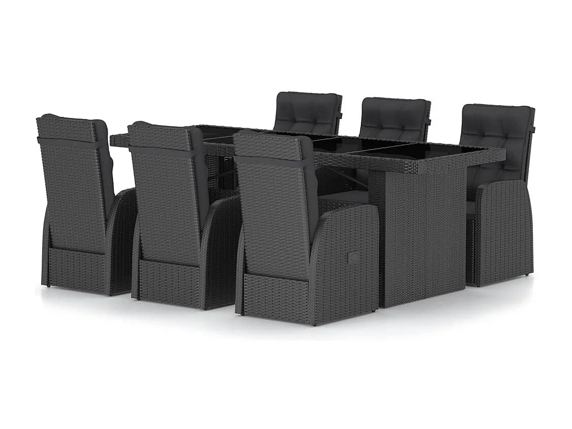 Set da Pranzo da Giardino 7 pz con Cuscini in Polyrattan Nero