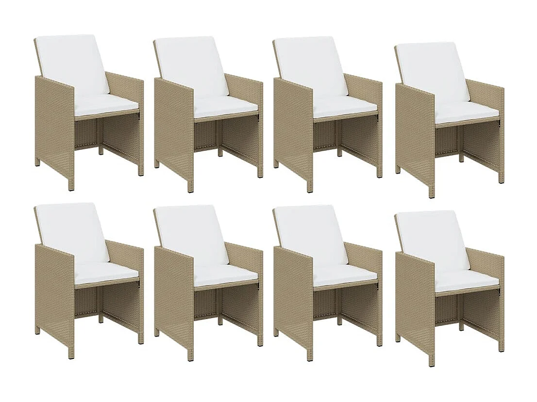 Ensemble à manger de jardin et coussins 9 pcs Poly rotin Beige