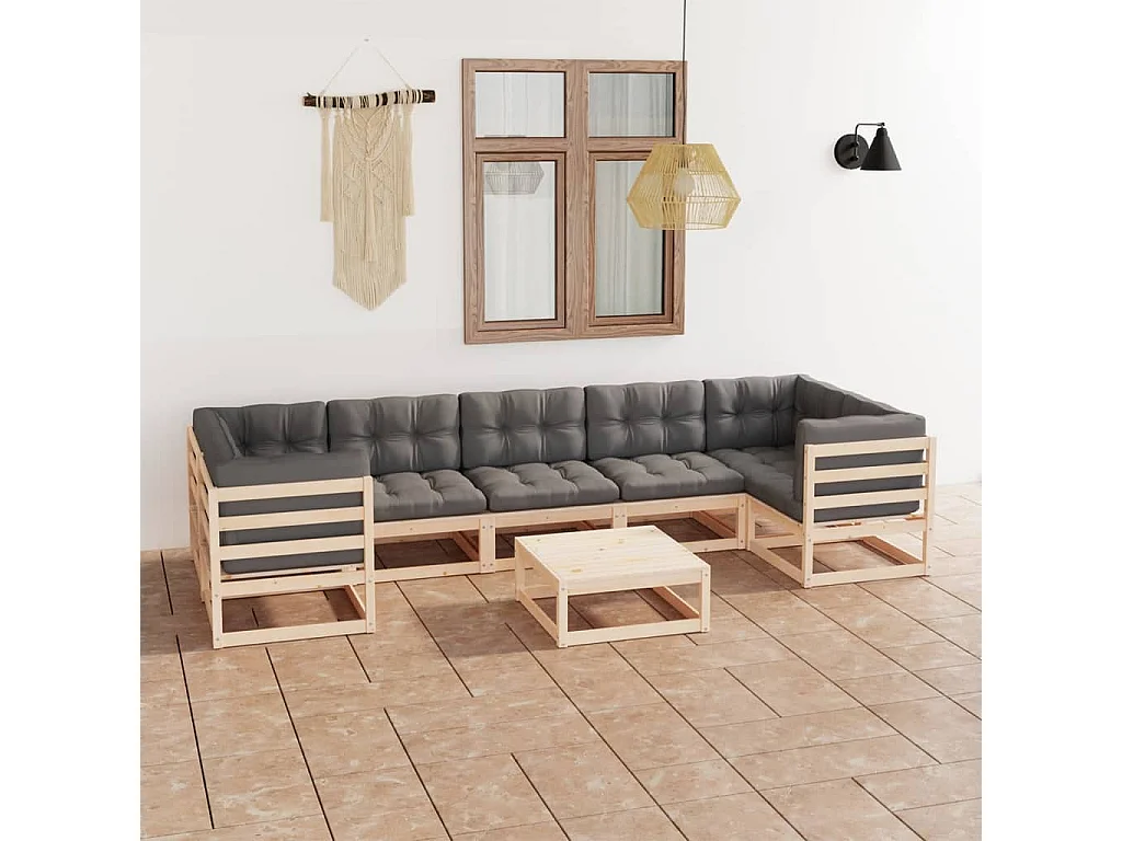 8-tlg. Garten-Lounge-Set mit Kissen Massivholz Kiefer