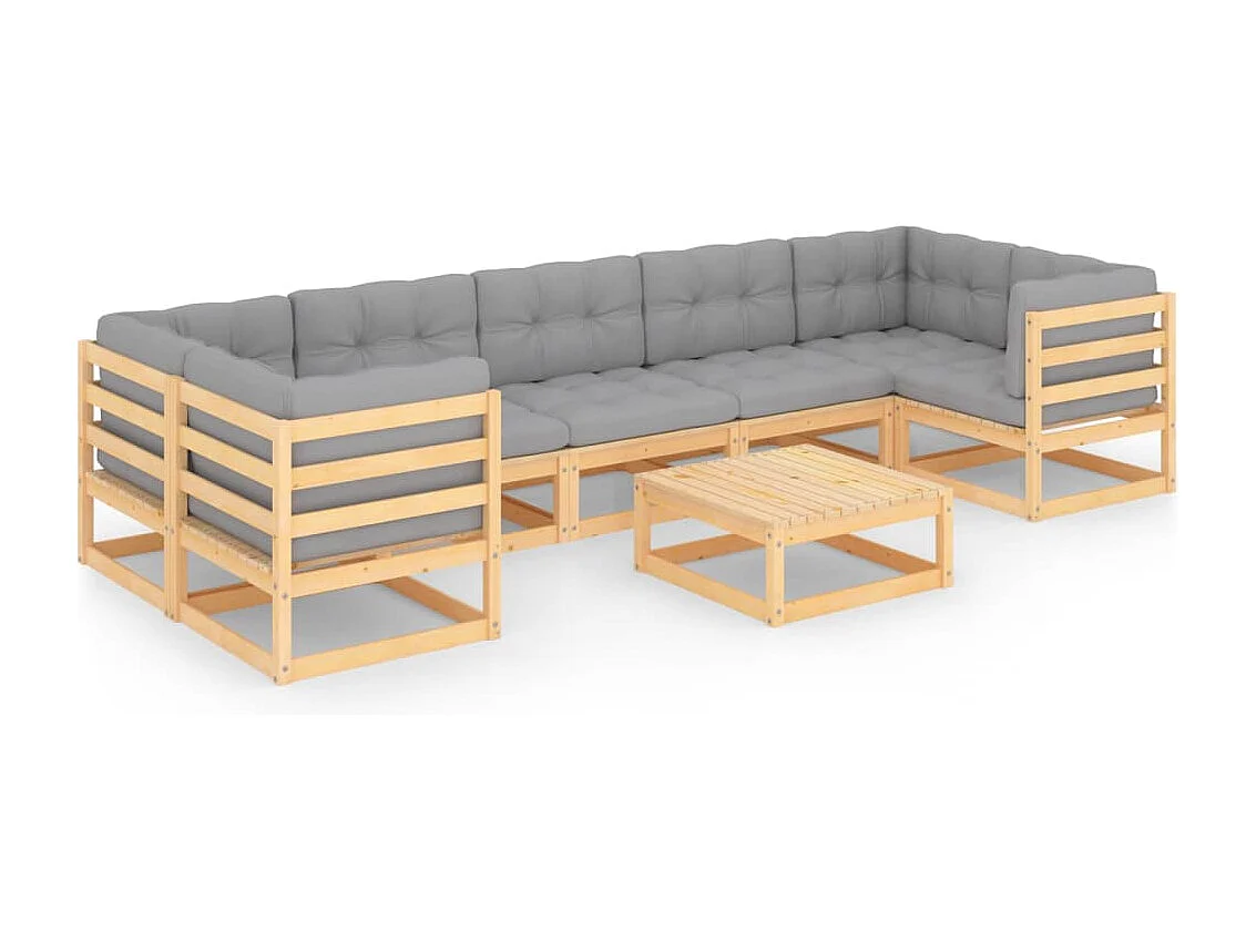 8-tlg. Garten-Lounge-Set mit Kissen Massivholz Kiefer