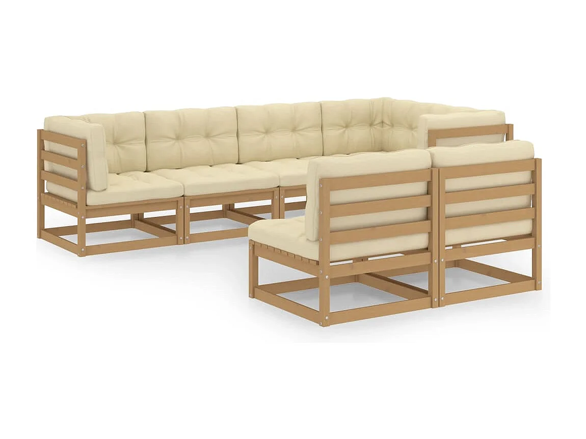 7 pcs conjunto lounge de jardim c/ almofadões pinho maciço